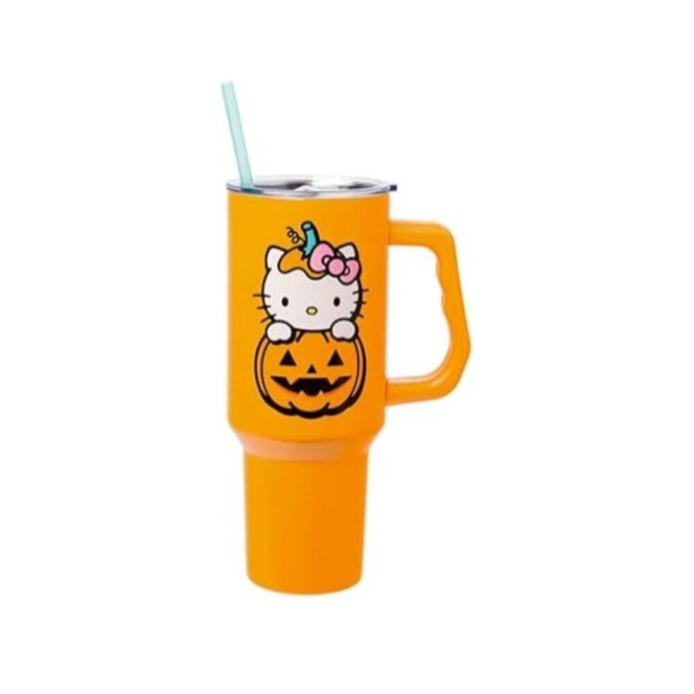 Hello Kitty Halloween Jack-O-Lantern Stainless Steel Tumbler With Handle & Straw